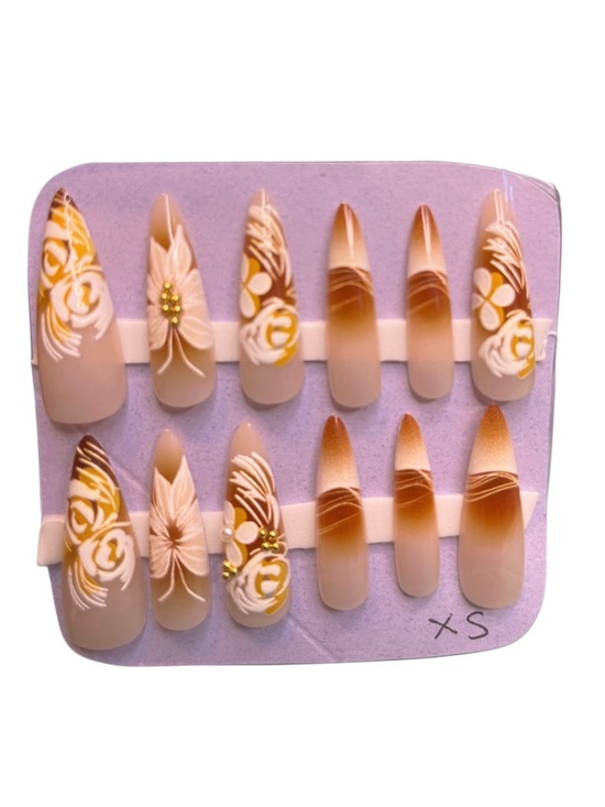 Other - Nude Brown Floral Stiletto Press-On Nails - (5 for $20 U pick)